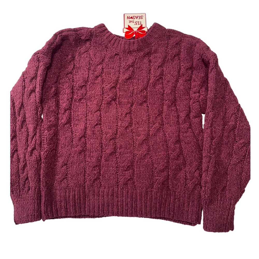 Pink Rose Women Burgundy Cable Knit Chenille Sweater Small Burgundy Wine NEW